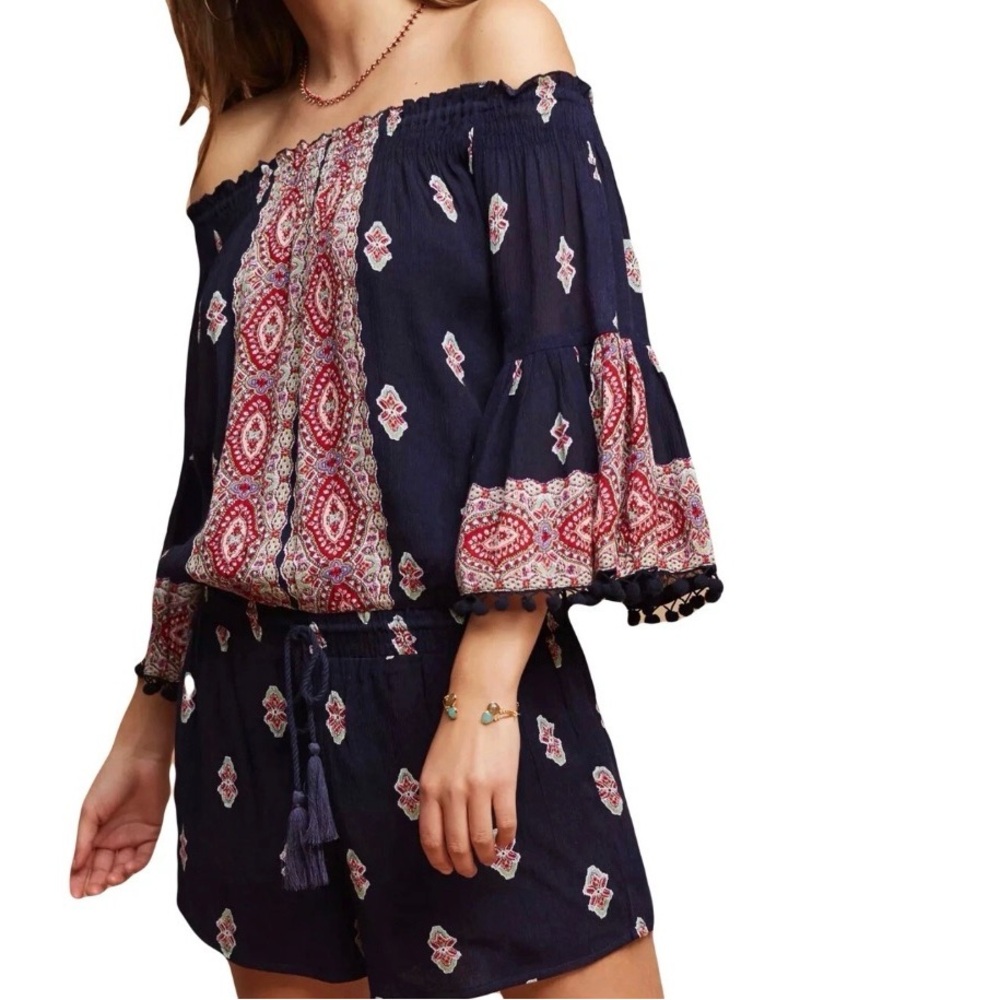 Lilka Anthropologie women's vada navy multicolor paisley romper Size Small